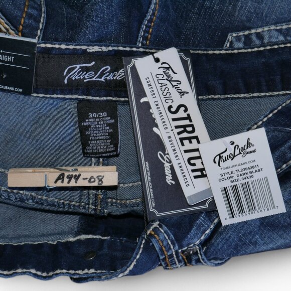 True Luck Straight Leg Jeans Dark Wash Denim Men's Size 34x30 Thick Stitch BKE - Picture 8 of 8
